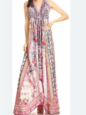 Sakkas Lizi Womens Maxi High-low Halter Handkerchief Long Dress Pink One Size